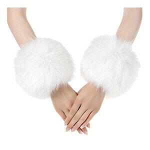 Women'S Faux Fur Wrist Cuffs Wrist Warmers Faux Fur Arm Cuffs Winter Warm White